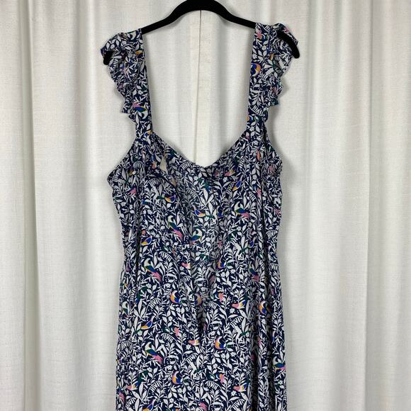 LOFT Blue&White Bird Ruffle Strap Maxi Dress Sz.16 NWT - Picture 12 of 16